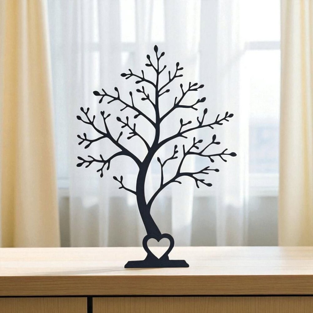 Minimalist Tree Decor Heart Home Accent Handmade Black
